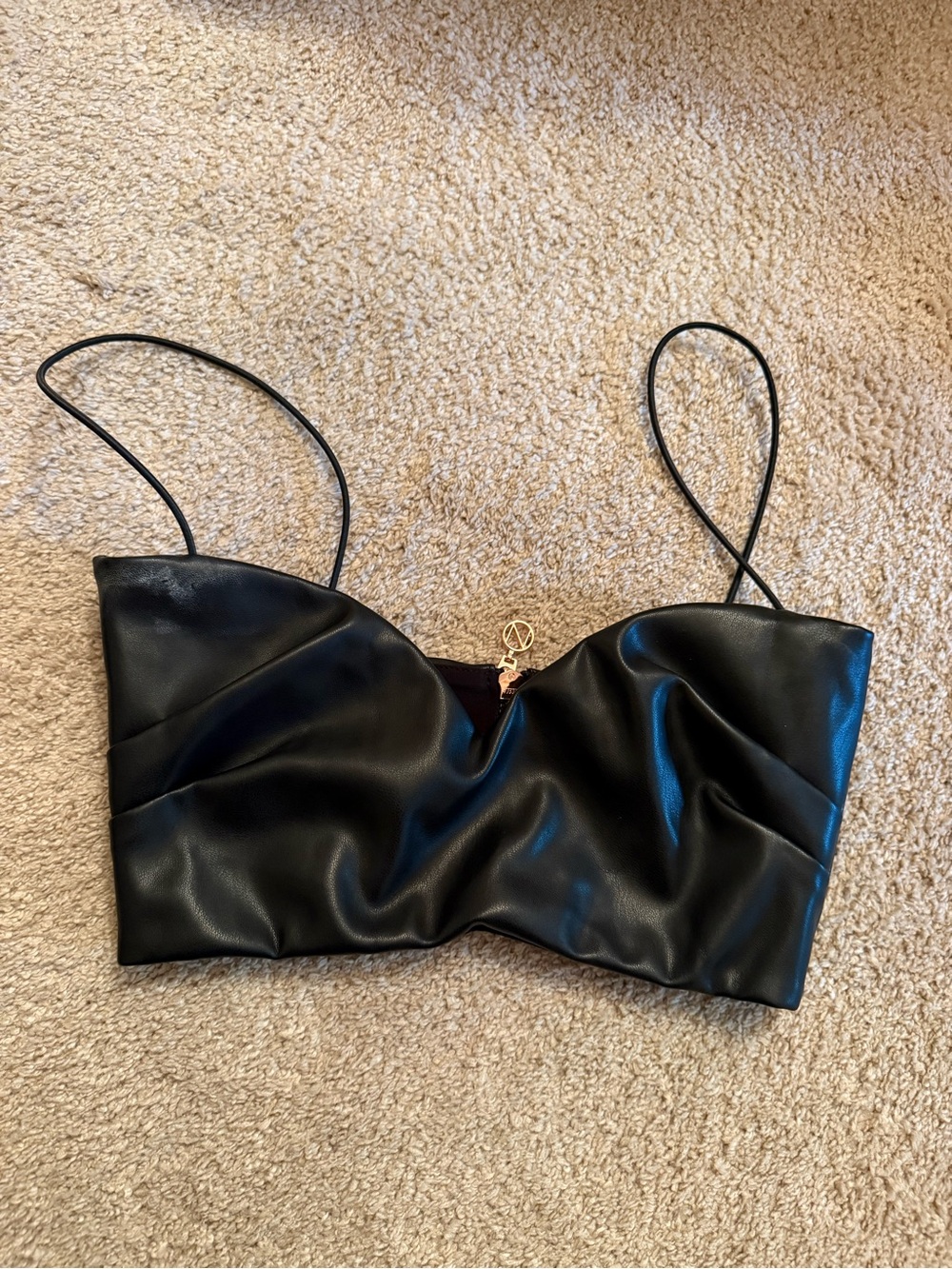 Nookie Faux Leather Black Spaghetti Strap Crop Top